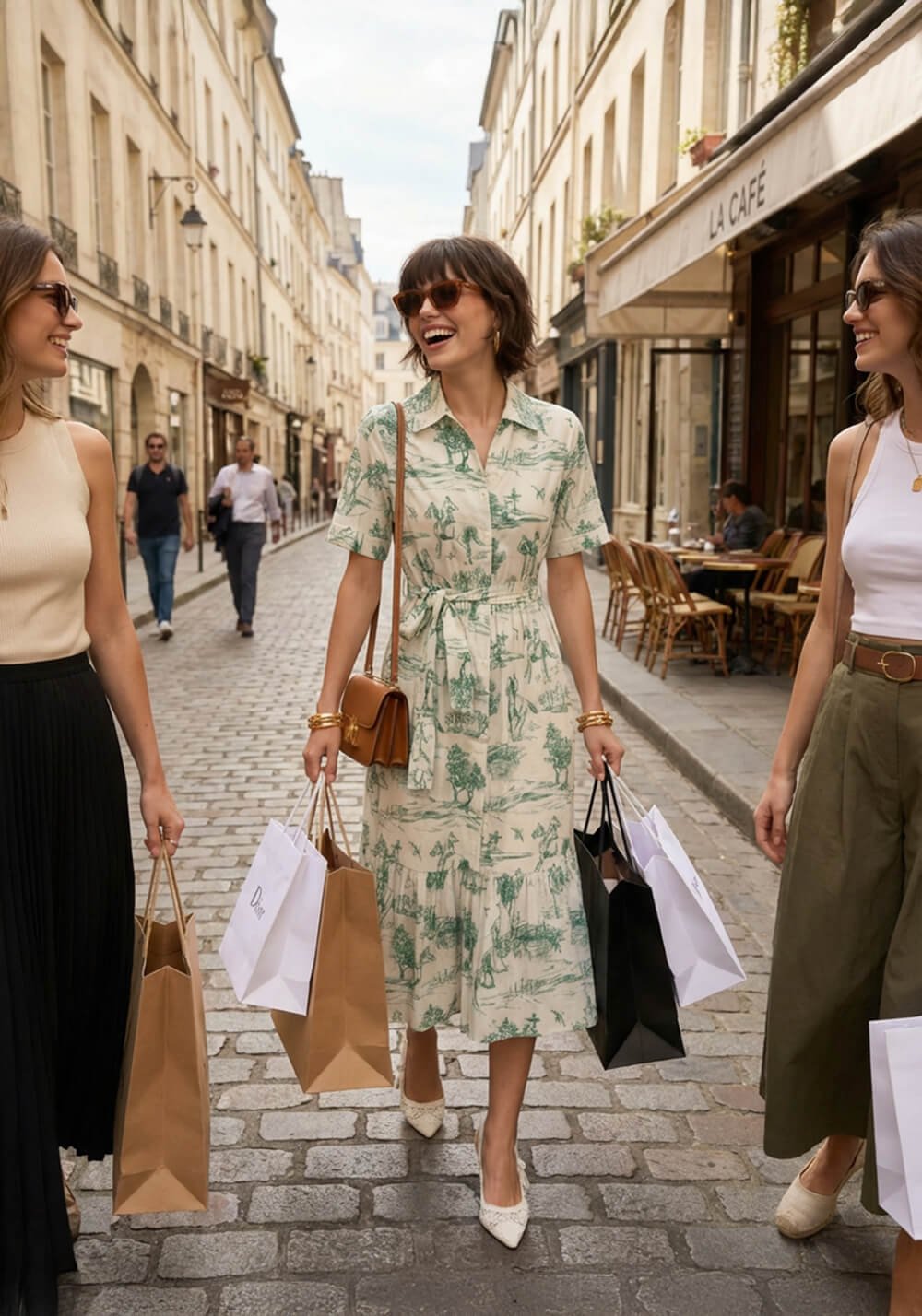 Donna con abito corto e blazer che cammina in citt&agrave;