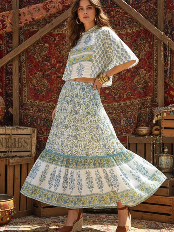 gonna lunga smeraldo di jaipur block print modella anima libera